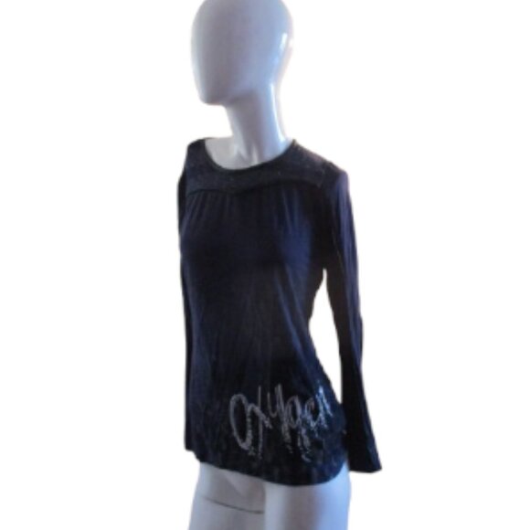 ๐งต Oxygen Navy Textured Long Sleeve Top โ Size M - Picture 1 of 7